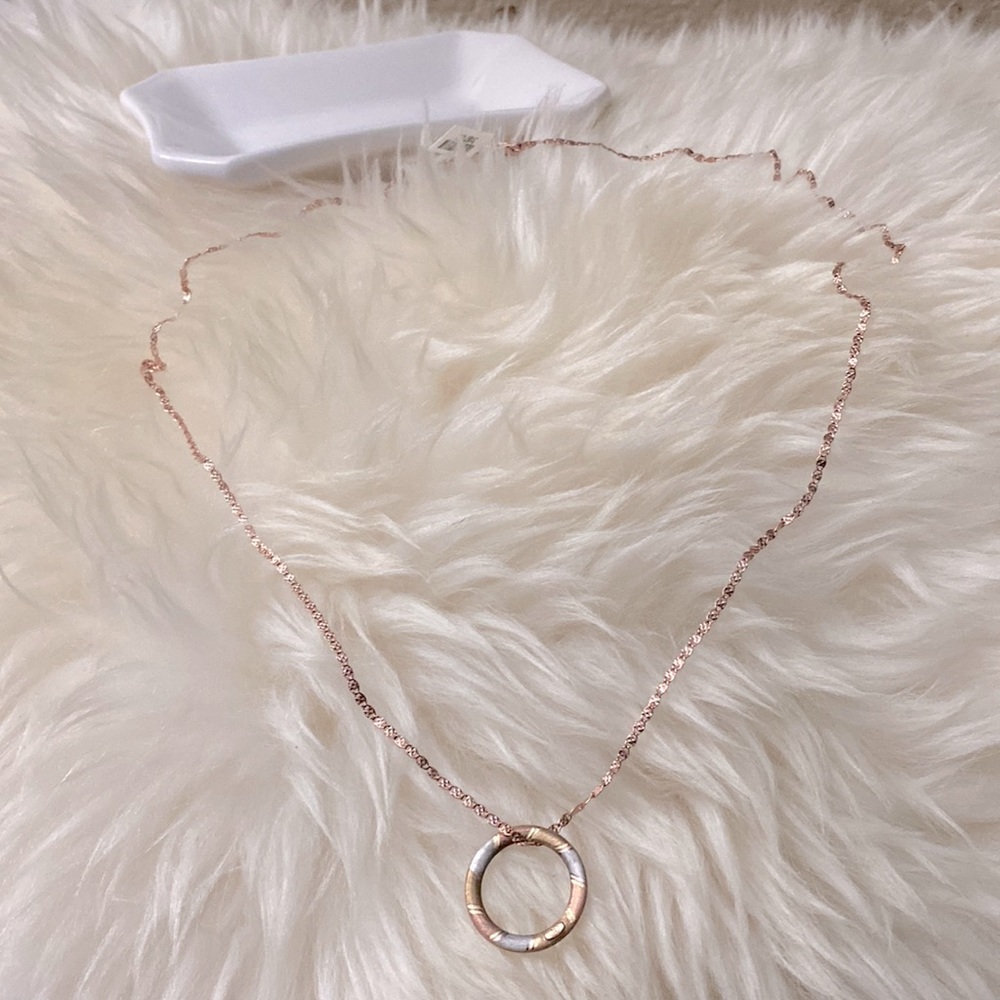 🆕10k Rose Gold Long Chain W/Tricolor Pendant